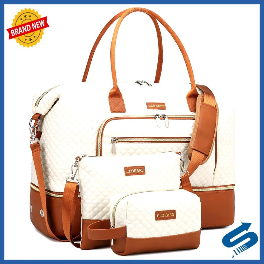 Large Travel Duffle Bag Set With Cosmetic Purse And Crossbody, 5 Compartments